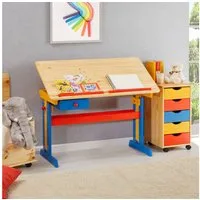 IDIMEX Kinderschreibtisch FLEXI, Kinderzimmer Lerntisch höhenverstellbar aus Massivholz Bunt
