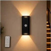 Vornix Wandstrahler Akku Wandleuchte Innen mit Bewegungssensor, 4000mAh Akku Wandlampe mit Fernbedienung, 3 Farben, Timer-Funktion, Wandlicht Up and Down, Aufladbare LED Wandleuchte für Treppe, Flur (1 Stück)