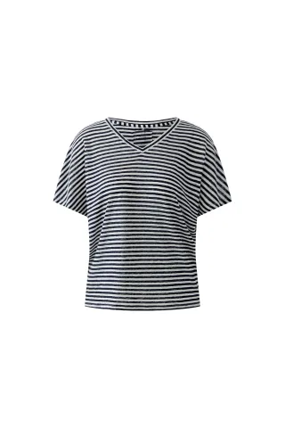 Oui - Leinen T-Shirt white blue - Gr. - 38