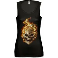 Urban Backwoods Tanktop Burning Skull II Ärmelloses Damen T-Shirt Brennender Schädel Dead Totenkopf Tattoo Art Rockabilly