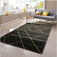 TeppichHome24 Teppich Teppich modern geometrisches Muster in schwarz gold, rechteckig