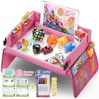Ophy Spieltisch Kinder Reisetisch mit Zeichenbrett (Rosa), (inkl. 1 Zeichnungsfilm, 5 Papier, 6 Stifte), Lernspielzeug für Zuhause & Reise (Spieltisch)
