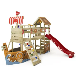 Spielturm GhostFlyer DeLuxe mit Schaukel, Kletterwand, Sandkasten und Wackelbrücke - massives Holz-Klettergerüst für den Garten - Wickey