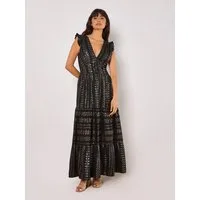 Apricot Maxikleid Ruffle Hem Maxi Dress mit Rüschenärmeln