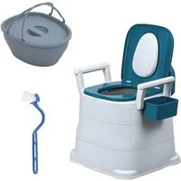 Rutaqian Toiletten-Stuhl Mobiler Nachttisch-Toilettenstuhl für Senioren Erwachsene,bis 150 KG, Campingtoilette mit Eimer,Tissue-Aufbewahrungsbox,Tragbare Duschstuhl