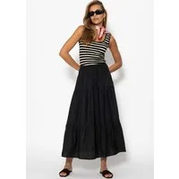 SASSYCLASSY Volantrock Glänzender Maxi Volantrock für Damen Eleganter Rock mit mehreren Stufen und elastischem Bund Braun Schwarz