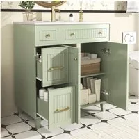 Flieks Waschtisch Waschbeckenunterschrank mit Waschbecken (B81,7/T46,8/H90 cm, 1-St., bodenstehend, Badschrank Volllackierung), Badmöbel mit Schubladen und Türen Badzimmerschrank, Massivholzfüß