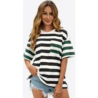 Imily Bela T-Shirt Damen Bluse mit Streifen und Farbblöcken (Packung, 1-tlg., 1per-Pack) Brusttasche