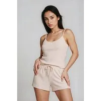 Mademoiselle Sommeil Shorty Damen Schlafanzug aus Pointelle-Strick in Naturbeige aus 100% Baumwolle, Trägertop & Shorts, gefertigt in Polen
