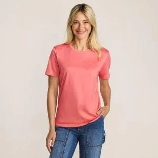 Supima Kurzarm-Shirt mit rundem Ausschnitt für Damen, Damen, size: regular, Blau, Baumwolle, by Lands' End