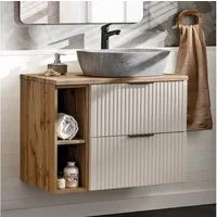 Lomadox Waschtisch ADELAIDE-56-CASHMERE, 80cm breit mit Aufsatzbecken, kaschmir und Eiche