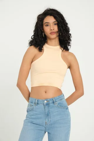 Halterneck Rippstrick Basic Crop Top