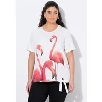 Ulla Popken T-Shirt T-Shirt Flamingo Ziersteine Rundhals Halbarm