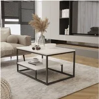 Design Möbel Couchtisch Moderner Couchtisch mit Ablage Stahlgestell, 90x60x48 cm