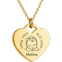 BS Schmuckdesign Kette mit Anhänger mit Gravur Personalisierte Halskette Geburtskette Herzkette Mutter-Kind (inkl. Gravur), personalisierbar inkl. Geschenkbox