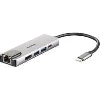 DUB-M520 USB-C Hub mit Ethernet und Powerdelivery, USB-Hub silber
