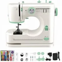 wohnTRAUM24 Nähmaschine Nähmaschine Haushaltsnähmaschine Multifunktionale Mini-Handnähmaschine, 12 Programme, mit 12 integrierten Sticharten, Doppelnadel, 2 Geschwindigkeit, Nähset