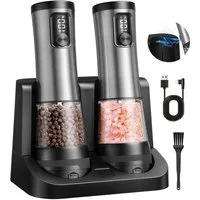AKKEE Salz-/Pfeffermühle Elektrische Salz und Pfeffermühle Set LCD-Display, USB-Aufladung, Gewürzmühle Elektrisch, 100 ml großes Fassungsvermögen