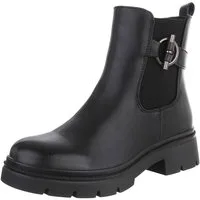 Ital-Design Damen Chelsea Boot mit Blockabsatz und Elastikeinsatz Plateaustiefelette (92355273) Blockabsatz Stiefeletten in Schwarz