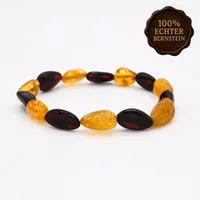M-Punkt24 Armband 100% Echter Bernstein (glänzend poliert, mit Gummiband, mit Geschenke-Etui)