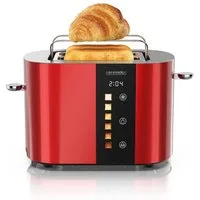 Arendo Toaster Edelstahl, Kurzschlitz, Touch Display, Restzeit & Bräunungsgradanzeige, 2 Schlitze, für 2 Scheiben, 800 W, Brötchenaufsatz, Wärmeisoliert, Toast-Symbole für Bräunungsgradauswahl