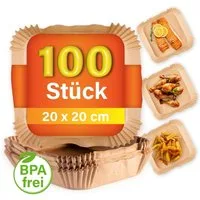 GOURMETmaxx Backpapier Schalen für Heißluft Fritteusen 100 Stk, Antihaft Beschichtung, Öl-, wasser- und hitzebeständig