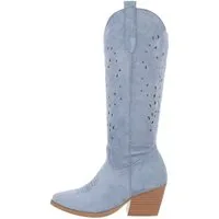 Ital-Design Stylische Damen Stiefel mit Cut-Out-Design und Absatz Westernstiefel (85757854) Blockabsatz Western- & Bikerstiefel in Blau