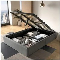 oyajia Polsterbett Hydraulisches Doppelbett mit bettkasten 140x200cm,Stauraumbett Modern (Leinenmaterial Polsterbett, Mit Lattenrost, Einfaches Design), Hydraulisch anhebbarer Doppelbett, einfache Montage
