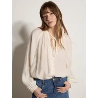 Apricot Shirtbluse Leichte Bluse mit Ballonärmeln mit verdecktem Verschluss