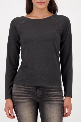 monari - Basic-Shirt mit Glanznaht anthra melange - Gr. - 42