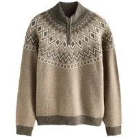 Next Norwegerpullover Regular Fit Troyer mit Viertel-RV + Fairislemuster (1-tlg)