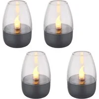 GLOBO LIGHTING LED Solarleuchte, LED-Leuchtmittel fest verbaut, Warmweiß, Solarleuchte Tischlampe LED Feuereffekt grau klar Außenlampe 4x