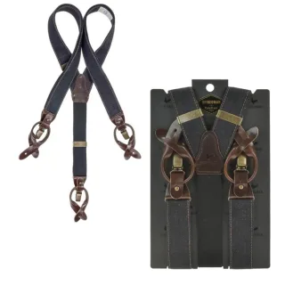 Sir Redman Hosenträger Herren Candiani Denim 35mm dunkelblau. Ein edles Accessoire-Set aus Baumwoll-Mix zum Knöpfen und Clippen für festliche Anlässe.