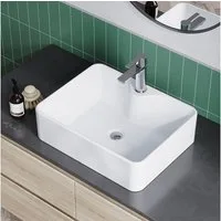 AQUALAVOS Waschbecken Eckiges Waschbecken ohne Überlauf mit Hahnloch Weiß für Bad & Gäste-WC, Montage auf stabilen Platten, Waschtischen oder Unterschränken.
