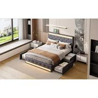 PXloue Polsterbett Doppelbett 180x200 cm, Jugendbett, mit LED-Beleuchtung und USB/Type-C Anschlüssen, 180x200 cm