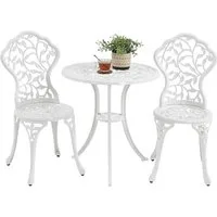 Yaheetech Balkonset 3er Gartenmöbel-Set, 2 Stühle & 1 Runder Tisch, Bistroset aus Aluminiumguss Gartengarnitur für 2 Personen