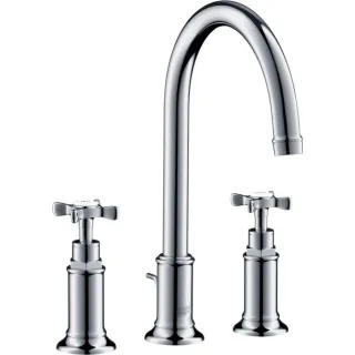 hansgrohe Axor Montreux 3-Loch-Waschtischarmatur 16513000 Ausladung 175mm, mit Kreuzgriffe, Zugstangen-Ablaufgarnitur, chrom