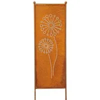 finehomegarden Gartenstecker Stele Metall Pusteblume Sichtschutz Edelrost Windschutz Outdoor H116cm B32cm Dekowand Garten / Paket
