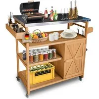 Coemo Gartentisch JAMES, großer Servierwagen mit Rollen, Holz Küchenwagen Outdoor Beistelltisch