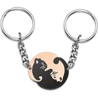 Geschenkehöhle Schlüsselanhänger Set 2 Paar Yin Yang Katzen Puzzle Schlüsselring Anhänger aus Edelstahl, Du mein Yin, ich dein Yang - Gegensätze, die sich ergänzen