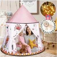 MOPUEA Spielzelt Schloss Haus Kinderzelt+6 Meter Starlight Lichter,Drinnen Draußen (1-tlg., Stabiles Material mit atmungsaktivem Meshfenster) Schnell aufbaubar und faltbar für drinnen und draußen