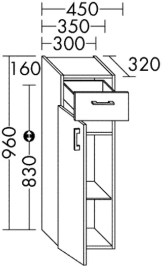 Burgbad Halbh.Schrank Sys30 PG3 Diago 960x300x320 Grau Hochglanz, UHJB030RF1509 UHJB030RF1509