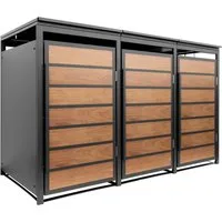 ESTEXO Mülltonnenbox Müllbox Mülltonnenverkleidung 3 Türen Anthrazit mit Holzdekor Box