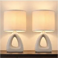 GLOBO LIGHTING Tischleuchte, Leuchtmittel nicht inklusive, Tischlampe Tischleuchte Leselampe Keramik Esszimmerlampe Stoff 2er Set