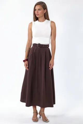 Gürtel-A-Linie Midi-Kleid mit Rundhalsausschnitt