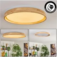 hofstein Deckenleuchte Deckenlampe aus Holz/Metall/Kunststoff in Natur/Weiß, LED wechselbar, 3000 Kelvin, im skandinavisch/modernen Design mit rundem Schirm (50cm), 1-flammig