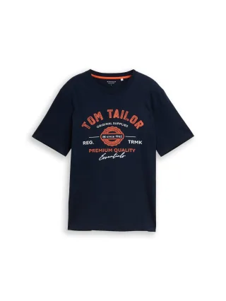 Tom Tailor - T-Shirt mit Logo-Print dark blue silhouette - Gr. - L