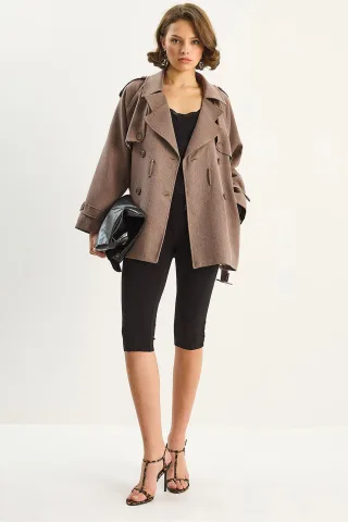 Baumwollmischung Midi-Trenchcoat mit Knopfverschluss