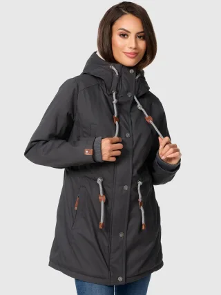 Navahoo Ireliaa Damen Parka – Windabweisende Winterjacke mit Teddyfell & Kapuze - Anthrazit