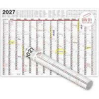 TOBJA Wandkalender Wandkalender 2027 XXL B1 Gerollt 70x100 cm Jahresplaner, 14 Monate, Ferien DE/AT, KW, FSC, gerollt